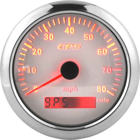 85-mm-GPS-Tachometer mit Kilometerzähler bis 80 mph/h, Edelstahl, universell einsetzbar für Auto, Boot und Motor, weiß (1/5)