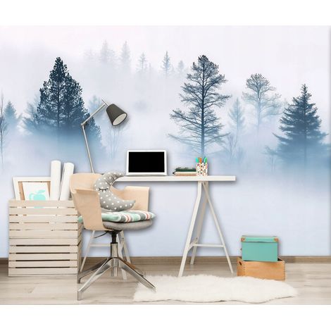 Vlies Fototapete Wald Nebel Landschaft 150x105 cm, Tapeten, für Wohn und Schlafzimmer, Vliestapete Wandtapete Tapete 3D Effekt- inkl. Kleister - Gebirge Berge, WallArena (1/4)
