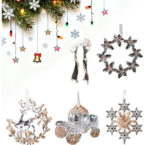 Elegante ornamento a forma di fiocco di neve trasparente da appendere - O