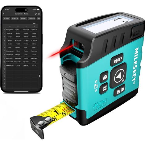 Mètre ruban laser 3 en 1, télémètre laser 130 pieds, mètre ruban numérique 16 pieds, modes de mesure de surface et de volume, étanche et rechargeable (1/5)