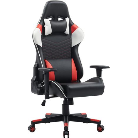 Fauteuil de bureau gaming en simili cuir noir blanc et rouge KIRA (1/3)