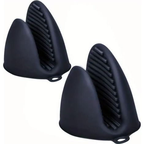 Lot de 2 gants de cuisine et maniques - Gants isolants thermiques et clips de protection contre les brûlures pour fours, fours à micro-ondes, friteuses à air - Protection durable - Noir