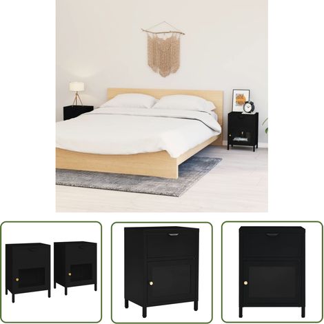 The Living Store Nachttische 2 Stk. Schwarz 40x30x54,5 cm Stahl und Glas - Nachttisch - Wohnzimmer - Esszimmer - Bettside Tisch - Schreibtisch (1/5)