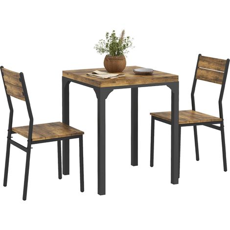 Ensemble de salle à manger 3 pièces, comprenant une table et deux chaises, en MDF et métal, couleur marron. (1/5)