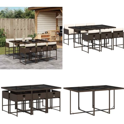 Set da Pranzo da Giardino 7pz con Cuscini in Polyrattan Marrone - Sedie da giardino - Tavolo da giardino