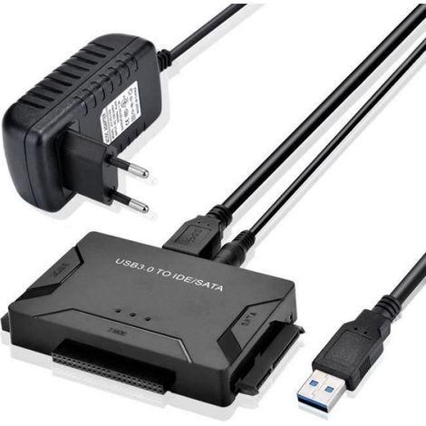 USB Disque Dur Adaptateur USB 3.0 vers IDE SATA, Cable USB 1m pour 2.5" 3.5" IDE SATA HDD SSD, avec Adaptateur Alimentation Externe (1/4)