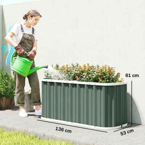 Bac surélevé profond en acier galvanisé 136 x 53 x 61 cm, bac de culture à fond ouvert avec bords de protection, étiquettes et gants inclus, montage sans outil pour jardin