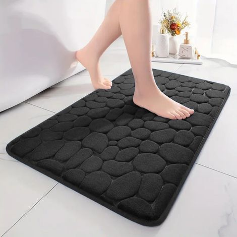 Noir - Petites pierres 4060cm, épaisseur du tissu polaire corail 0,8 cm Tapis de sol uni en polaire corail à petits motifs de pierres, facile à nettoyer, convient à un usage domestique, tapis de sall (1/4)