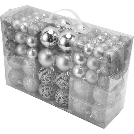 100 Stück bruchsichere Weihnachtskugeln zum Aufhängen für Weihnachtsbaum- und Partydekoration, silberfarben (1/5)