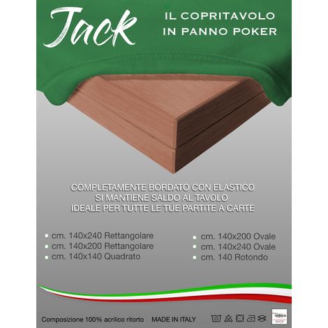 COPRITAVOLO Panno GIOCO Carte POKER JACK Verde PROTEGGI TAVOLO ritorto QUALITÀ EXTRA Cm. 140x200 ovale (1/4)