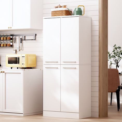 Buffet garde-manger haut blanc brillant en MDF, 4 portes, étagères réglables, 76x42x179,5 cm (1/5)