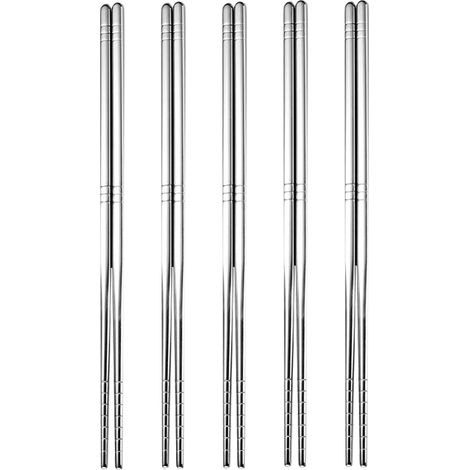 Baguettes en métal, en acier inoxydable réutilisables, 22,6 cm, pour la famille, l'hôtellerie et la restauration, coffret cadeau de 5 paires (1/5)