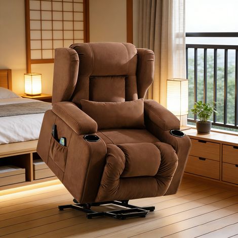 Lot 2 fauteuils releveurs électriques avec moteur silencieux, base robuste, porte-gobelets et poches, fauteuil relax confortable pour salon chambre, durable et pratique (1/5)