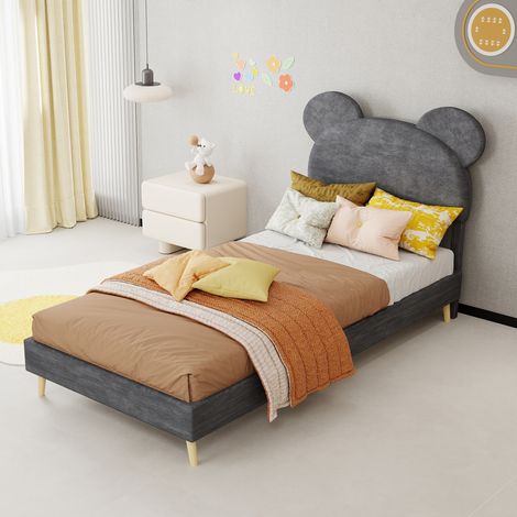 Kinder-Polsterbett mit Bettkasten 90x200 Grau OKMYHOME (1/5)
