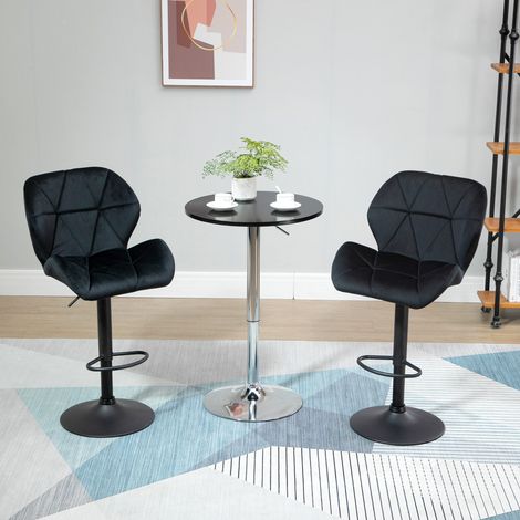 Juego de 2 taburetes de bar, sillas giratorias de bar con respaldo, taburetes de bistró regulables en altura, taburetes de mostrador, tacto aterciopelado, espuma sin brazos, color negro, 51,5 x 57,5 x (1/5)