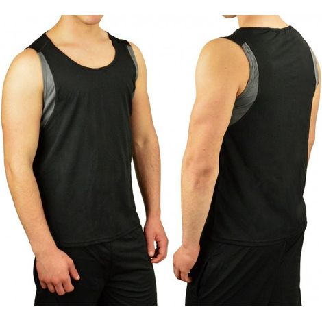 KZ-325 Débardeur de sport hommes modèle TECHNO du S au XL Taille: M-L - Couleur: Noir et Gris (1/3)