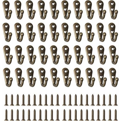 40 Pieces Metal Coat Hooks, Over-the-Door Coat Hooks, Retro Wall Hooks with 80 Screws for Kitchen, Living Room, Bedroom, Behind the Door (Bronze) (1/5)