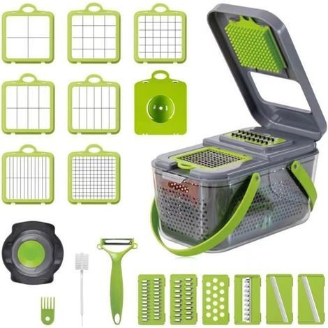 22-in-1 Multifunktionaler Küchengemüseschneider, manueller Gemüseschneider mit Eiertrenner für Zwiebeln, Tomaten, Karotten und Gurken (1/4)