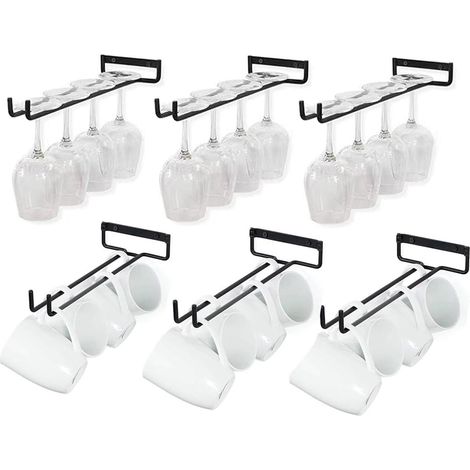 Support en verre à base suspendue,porte verres suspendus,6 pièces 30 cm porte-verres vin peut contenir 24 à 36 verres à vin avec vis pour cuisine,café (1/5)