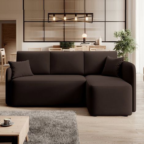 MEUBLER DESIGN Canapé D'angle Convertible Avec Coffre Idéal Pour Les Petits Espaces 206cm Lenie - Tissu Marron, Angle Canapé - Gauche, Style , x x cm (1/5)