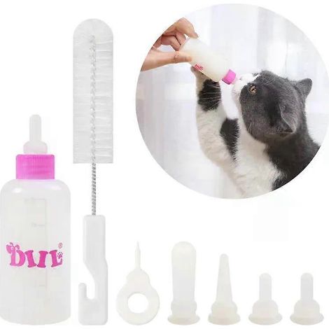 Ensemble de 7 pièces pour nourrir chats et chiens : biberon et tétine adaptés aux chatons et chiots nouveau-nés. Accessoires inclus. (1/4)