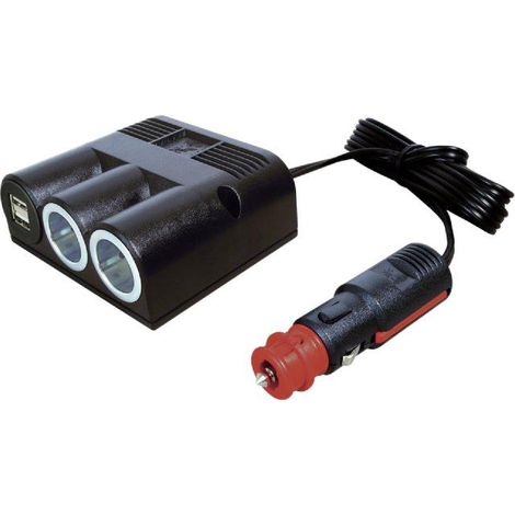 Adaptateur Allume-cigares - 1M2F+2xUSB F - 5V2x2.5A - Noir