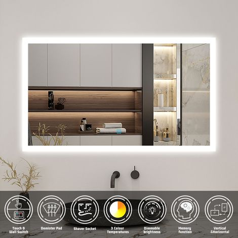 Biubiubath 1200x700mm Bathroom LED Mirror with Shaver Socket+3 Color Lights+Demister+Smart Memory Function (1/5)
