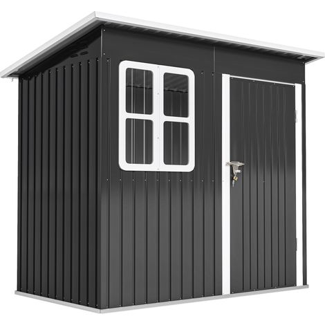 Casetta Box da Giardino 211x133x173/190 cm con Kit di Fondazione Porta Blocco Tetto Inclinato in Acciaio Zincato Grigio (1/5)