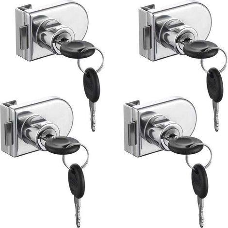 Paquet de 4 verrous de sécurité pour vitrine de vitrine à porte en verre à double ouverture, convient pour une porte en verre de 0,2 à 0,3 pouce, clé séparée sans perçage, alliage de zinc (avec 8 clés (1/4)