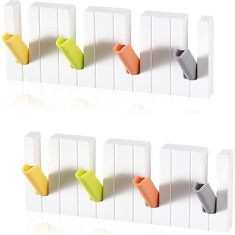 Lot de 2 crochets muraux en forme de piano avec 4 crochets rétractables, porte-manteau mural pour entrée, porte-manteaux, crochets adhésifs décoratifs pour parapluie, sac, clé, coloré (1/5)