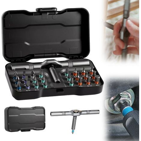 Ensemble de tournevis magnétiques multi-embouts 24 en 1, ensemble de tournevis à cliquet à monter soi-même, poignée à cliquet en T amovible, kit d'outils de précision magnétique pour meubles, montres (1/4)