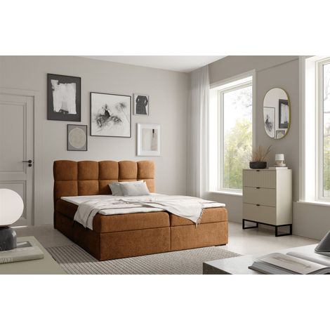 Boxspringbett Schlafzimmerbett PAROZO PREMIUM 140x220cm Stoff Coral Rostbraun