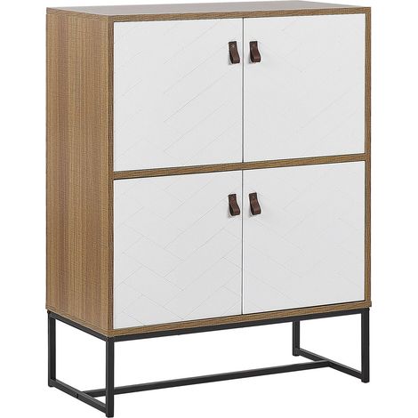 Commode Haute Effet Bois Clair avec 2 Compartiments à Portes Meuble de Rangement Élégant pour Chambre ou Salon Moderne et Traditionnel Beliani (1/5)