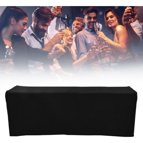 Nappe rectangulaire extensible universelle, résistante aux plis et lavable, idéale pour mariage, fête ou exposition - Noir - 8 pieds (244x76x76cm)