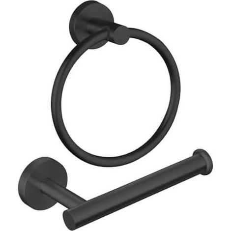 Handtuchring & Toilettenpapierhalter, 2-teiliges Badezimmer-Hardware-Set, Edelstahl SUS304, Handtuchhalter & Toilettenpapierhalter, stabiles Badezimmerzubehör für Zuhause oder Küche, Schwarz (1/5)