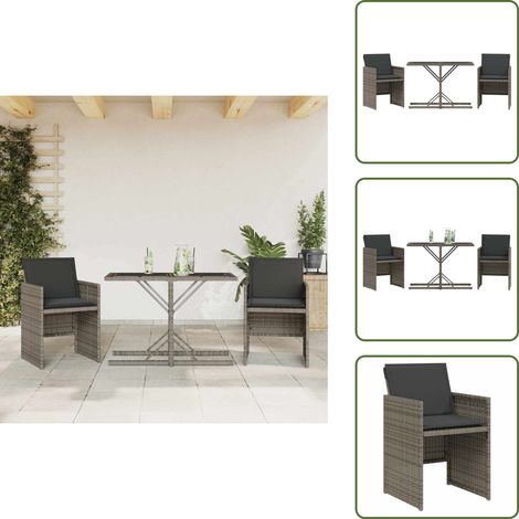 Cuscini da seduta - vidaXL Set da Bistrò 3 pz con Cuscini Grigio in Polyrattan - Rattan PE
