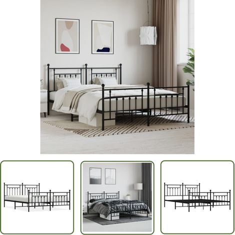 The Living Store Cadre de lit métal sans matelas avec pied de lit noir 180x200cm - Cadre De Lit - Lit Double - Lit Metal - Lit Noir - Meuble Chambre (1/5)