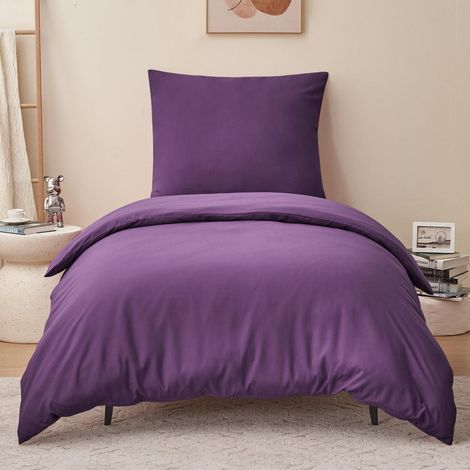 Bettwäsche-Set 140x200 cm Mikrofaser Violett 2-teilig mit Reißverschluss & Bändchen