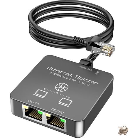 Répartiteur Ethernet 1 vers 2 ports RJ45, adaptateur LAN Gigabit 1000 Mbps, Plug and Play, pour PC, portable, routeur, box TV, PS5, PS4 et Xbox, gris (1/5)