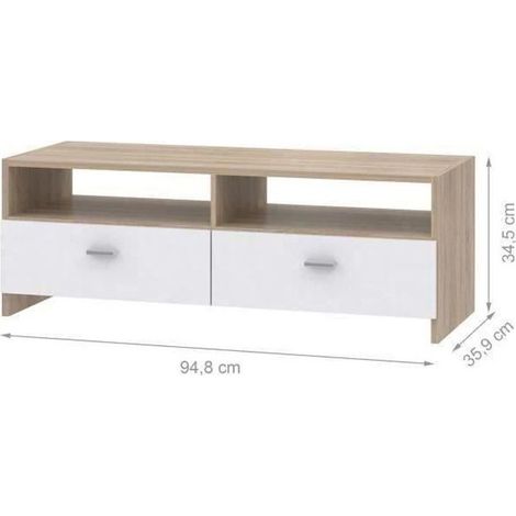 FINLANDEK Meuble TV HELPPO contemporain blanc mat et decor chene - L 95 cm (1/5)