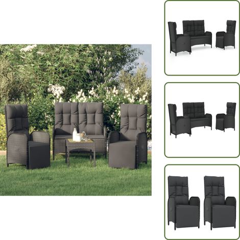Mesa de jardín - vidaXL Set comedor de jardín 3 pzas con cojines ratán sintético negro - Ratán sintético