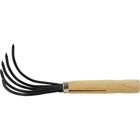 [JAMAIS UTILISÉ]Râteau à main à 5 griffes avec manche court en bois, outil de jardinage indéformable, idéal pour ameublir ou désherber le sol. (1/2)
