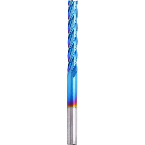 Fraise 4 lèvres en acier tungstène, revêtement NanoBlue, queue droite CNC, coupe en bout de 3.175 x 3.175 x 22 mm (1/5)
