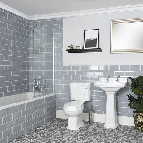Milano Richmond White Single Ended Bath  Ceramic Close Coupled Toilet WC and Full Pedestal Bathroom Basin Sink - 3 Tap Hole Basin (1/5)