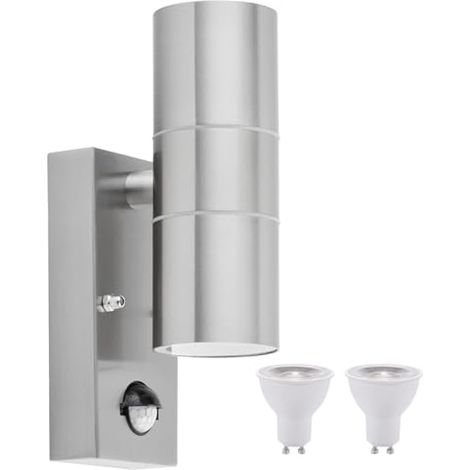 Applique Murale Exterieur Detecteur de Mouvement mit 2x GU10 Ampoule,Up down IP65 Etanche Argent Acier inoxydable luminaire exterieur (1/5)