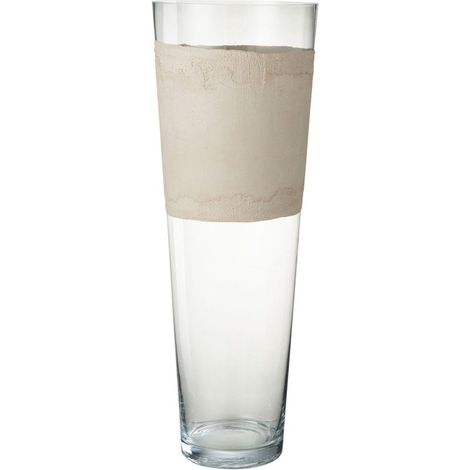Vase Déco en Verre "Delph" 70cm Transparent & Beige (1/3)