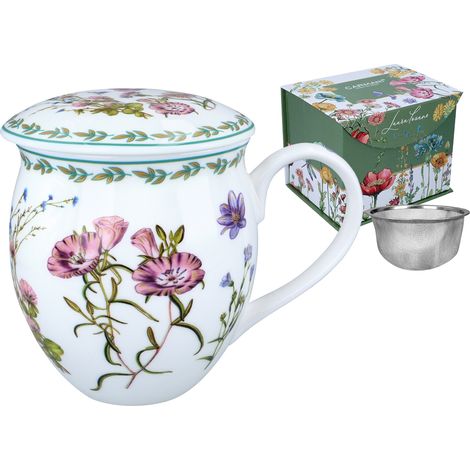 Taza de orinal Carmani de 430 ml con colador y tapa - flores silvestres (1/5)