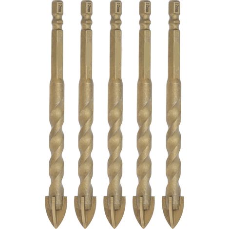 5Pcs Forets Carbure Croix Pointe de Lance avec Queue Hexagonale 1/4in pour Carrelage Céramique Marbre Verre Perçage 12mm (1/5)