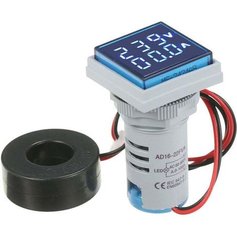 (Blau) Mini-Quadrat-Digitalvoltmeter/Amperemeter mit Dual-LED-Anzeige für Spannung und Stromstärke, AC-Monitor-Panelmeter, AC 60–500 V, AC 0–100 A
