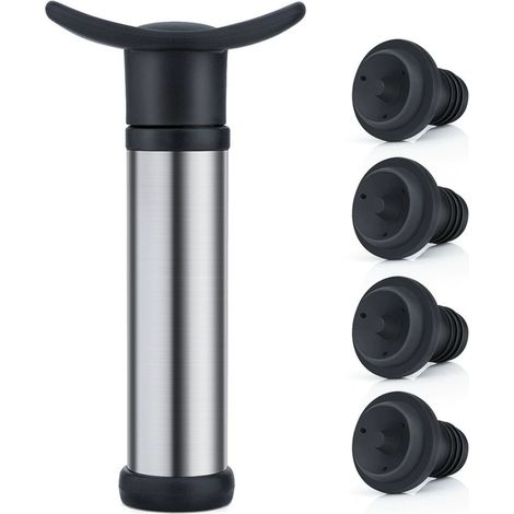 Bouchon Bouteille Vin de Qualité + 4 Bouchons Vin Pompe à Vin Réutilisable Conservation du Vin Pompe a Vide Vin, Bouchon Vin Vide Air, Bouchon Vin, Idée Cadeau Originale (1/4)